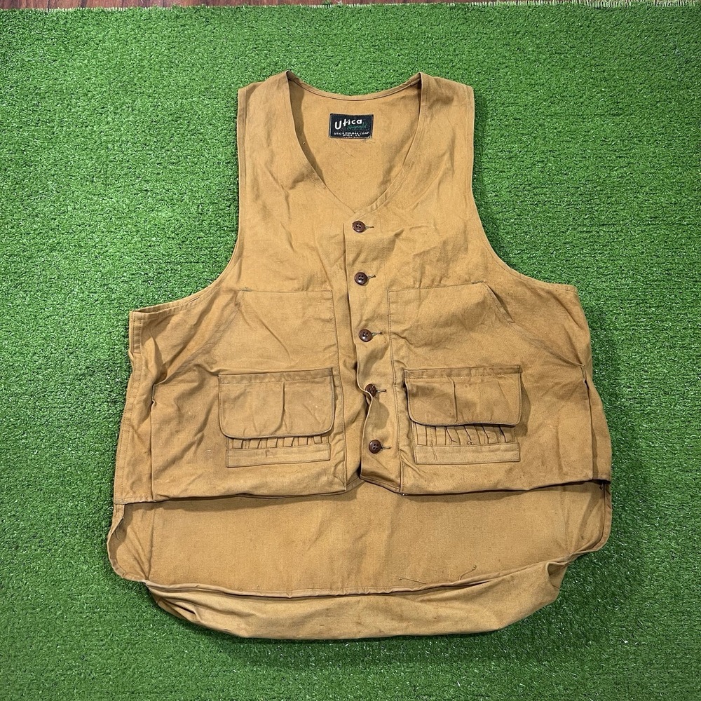 VTG Duck Canvas Hunting Vest L 1920s Antique Utica Duxbak Tactical Game Pouch